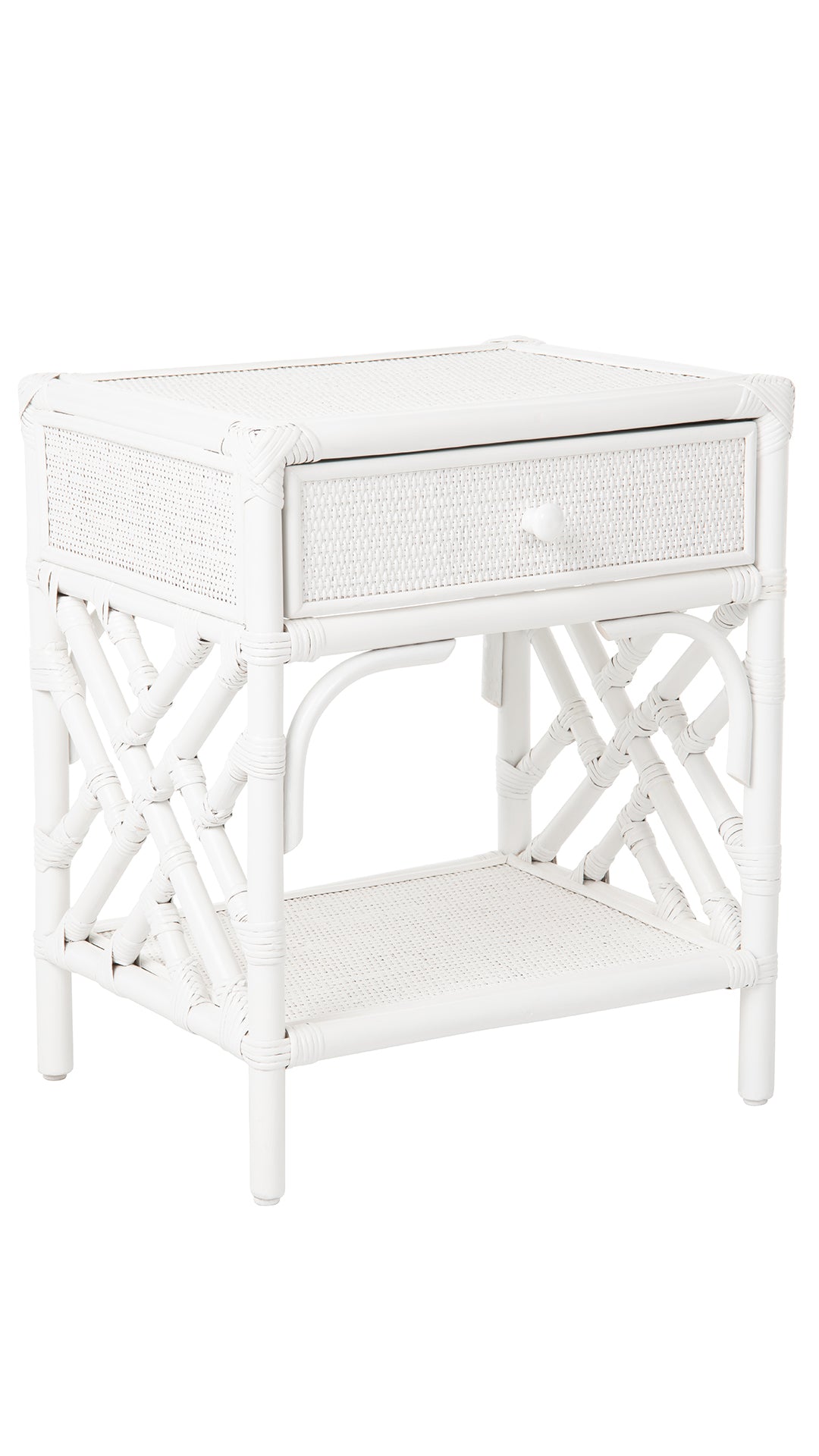 Rattan Chippendale Bedside Table, White