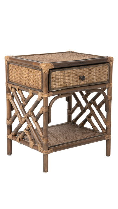 Rattan Chippendale Bedside Table, Antique Brown