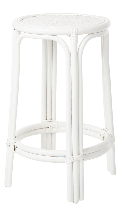 Rattan Lattice Backless Counter Stool, White