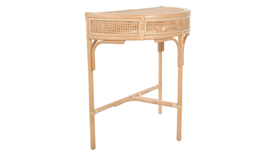 Rattan Cane Half-Moon Semi-Circular Console or End Table, Natural