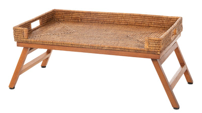 Kouboo Brown La Jolla Rattan Breakfast Tray With Brown Folding Legs