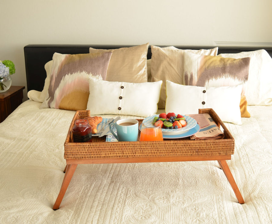 Kouboo Brown La Jolla Rattan Breakfast Tray With Brown Folding Legs 