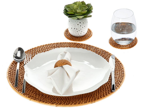 KOUBOO ラグナ テーブルプレイスマット ホワイトウォッシュ 2枚セット Laguna-Round-Rattan-Placemat-