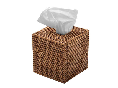 Kouboo Laguna Square Rattan Tissue Box Cover, Honey Brown