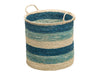 Kouboo Round Turquoise Dark Blue And Natural Sisal Storge Basket With Handles Frontview