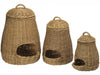 Three Wicker Potato Onion Baskets In Different Sizes