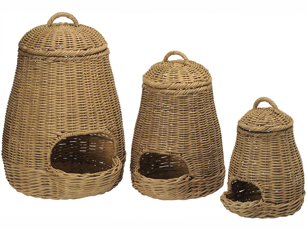 Three Wicker Potato Onion Baskets In Different Sizes