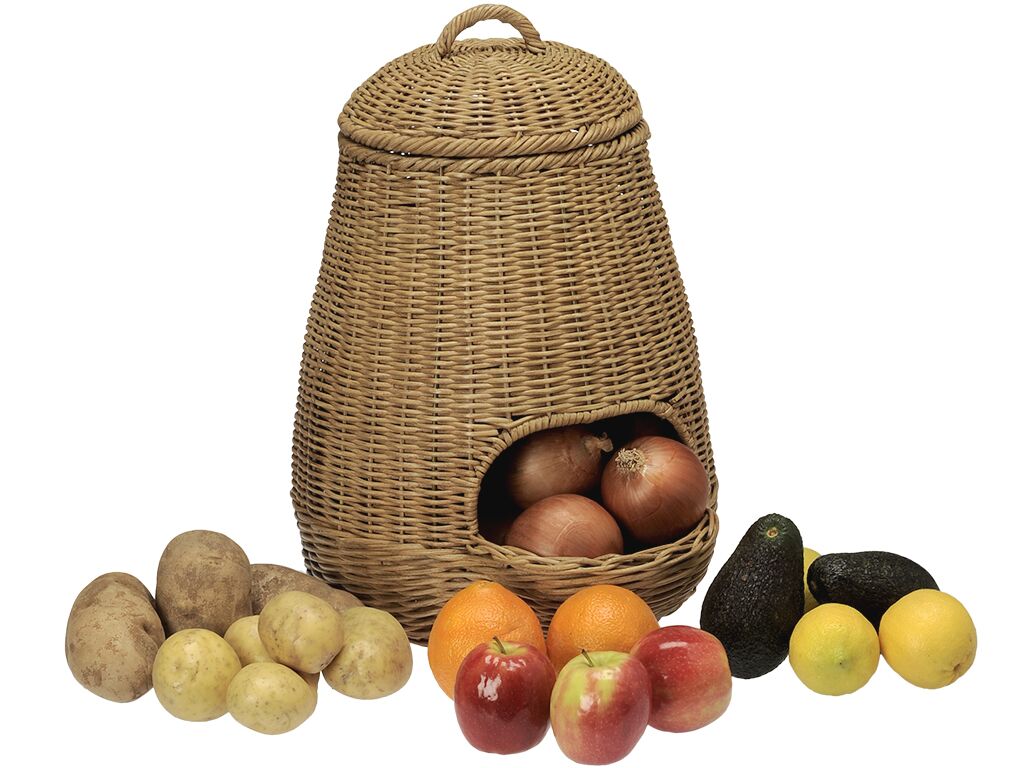 Kouboo Wicker Potato Onion Basket Fruit Vegetable Storage Basket Filled With Onions